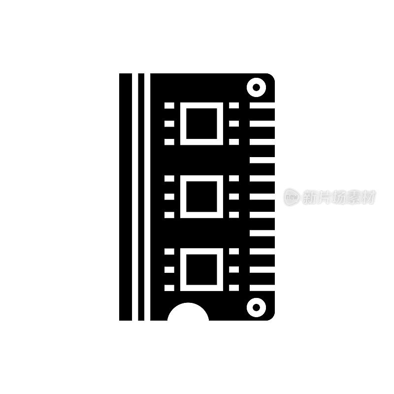 Ram -内存图标，矢量插图，黑色标志在孤立的背景